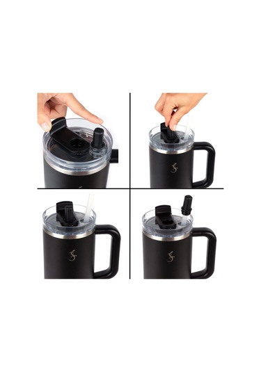 Lurch Big Cup 1.2 L, Paslanmaz Çelik Termos - Uzatılabilir Pipetli, Çift Cidarlı, Sızdırmaz Mat Siyah