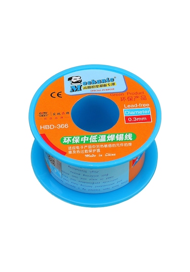 Yeni Araç Mekanık Hbd366 0.3/0.4/0.5/0.6mm 40g Lehim Teli Rulo Düşük Sıcaklık Kurşunsuz Lehimleme Teneke Tel Sn42/bi58-0.3mm