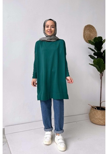 Kol Detay Merserize Tunik - Zümrüt Yeşil