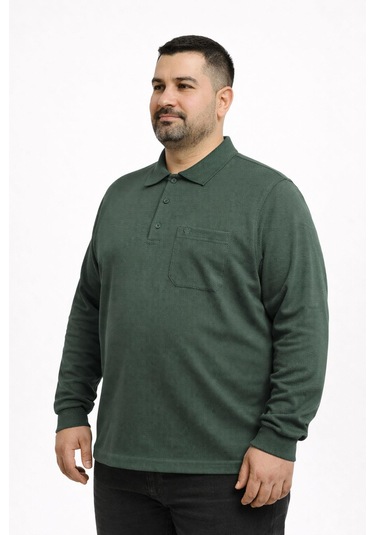 Classics Men Simenti Büyük Beden Erkek Polo Yaka Sweatshirt - 7564 Yeşil