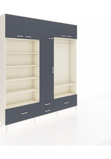 Arges Dolap 18 Raflı 4 Çekmeceli Tek Askılı 220x30x243 Aytaşı-antrasit/antrasit Antrasıt/antrasıt