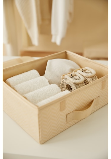 Ocean Home Textile 2'li Bej Balıksırtı Kapaklı Kutu Set 30 x 23 x 11 cm