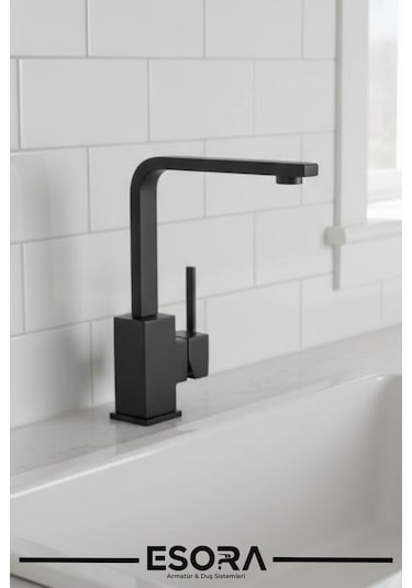 Full Siyah Kare Model Lüx Lavabo Bataryası Çeşmesi