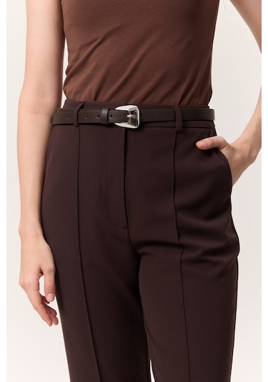 Dikiş Detaylı Flare Pantolon Kahverengi Kahverengi