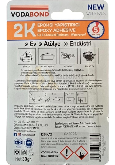 Vodabond Suya Dayanıklı Çok Amaçlı Epoksi Plastik Yapıştırıcı 30 Gr.