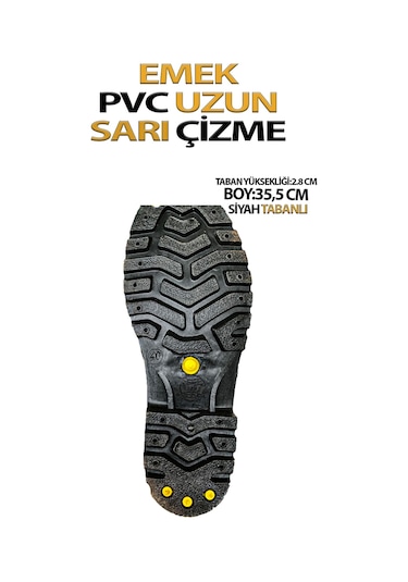 Pvc Uzun Çizme Sarı Tabanı Siyah