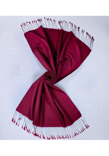 Mısırlı Eşarpları Çift Taraflı Düz Renk İpek Şal Açık Bordo