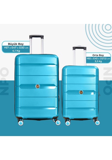 Npo Diamond Pp Polipropilen Büyük Ve Orta Boy 2li Kırılmaz Valiz Seti - Turkuaz Turkuaz
