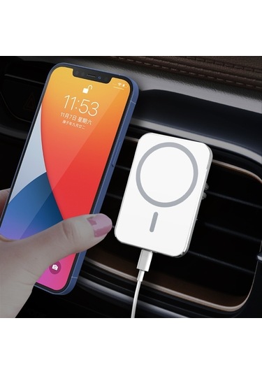 Sones X16 Magsafe Araba Hava Çıkışı Havalandırma Dağı Kelepçe Tutucu 15 W Hızlı Şarj Qi Manyetik Kablosuz Şarj Cihazı Beyaz