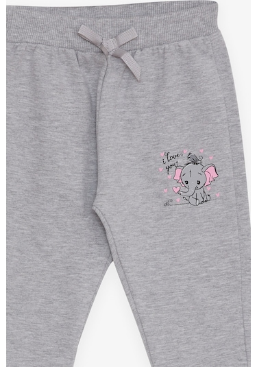 Breeze Kız Bebek Eşofman Altı Bebek Fil Baskılı 6 Ay-2 Yaş, Gri Melanj