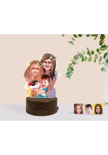 Kişiye Özel 3 Kardeş Karikatürlü Dekoratif 3D Biblo Led Işıklı Ge (483006944)