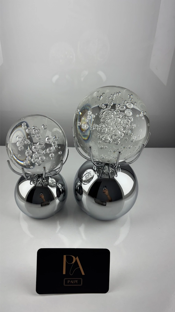 Krom 2'li Kristal Dekoratif Obje Biblo Süs Eşya Salon Aksesuar Tv Sehpa Masa Konsol Ofis Salon Dekor