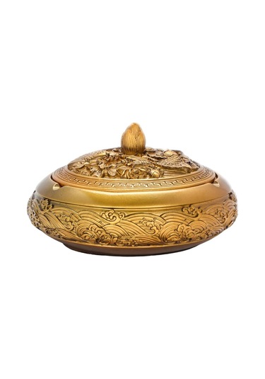 Homyl Kapaklı Dekoratif Kül Tablası Sigara Tutucu İç Altın Altın