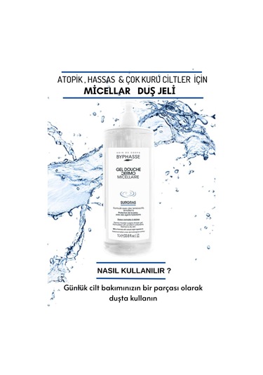Byphasse Dermo Micellar Surgras Kuru Ve Normal Ciltler İçin Misel Duş Jeli 1 L
