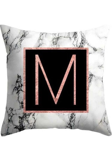 Flybuy Mermer İngilizce Alfabe Şeftali Kılıfı Yastık, 44x44 Cm, 87g, Ev Dekorasyonu, Yumuşak Ve Rahat, Kullanışlı, 26 Renk Seçeneği Diğer
