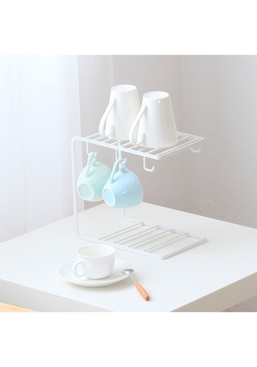 Yaleker 6 Kupa Asıcılı Demir Raf - Kahve Kupası Organizatörü, 24.5x15x23cm Kahverengi