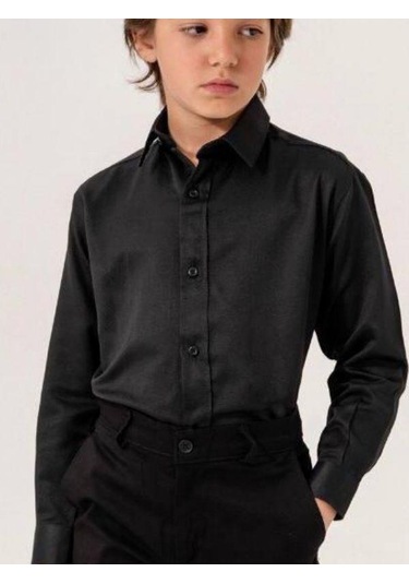 Erkek Çocuk Dik Yaka Gömlek-13846 Siyah