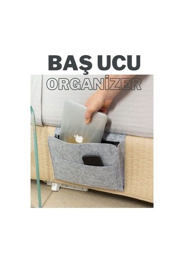 Yunusoğlu Home Baş Ucu Keçe Organizer Düzenleyici Gri