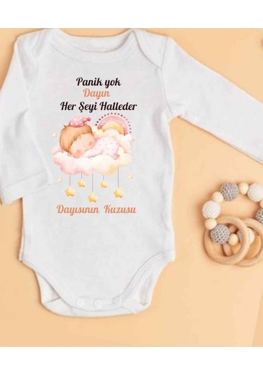 Lupi İsimli Zıbın Yazılı Bebek Zıbın Füme-turuncu Beyaz