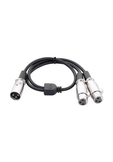 Fortunelane Tek Erkekli Xlr'den İki Dişi Xlr'ye Dengeleyici Ses Kablosu - Mikrofon, Mikser Ve Amfi İçin Siyah 50cm