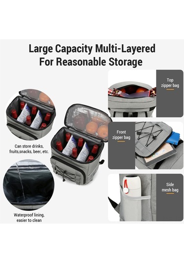 Mufunye Dış Mekan Piknik İçin Çift Katlı Isı Yalıtımlı Aluminyum Folyo Çanta, Su Geçirmez Outdoor Mutfak Sıcaklık Saklama Çantası Koyu Gri Çok Renkli