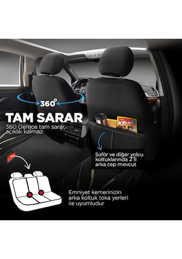 Panda Pars Serisi Deri Oto Koltuk Kılıfı - Bej - Siyah