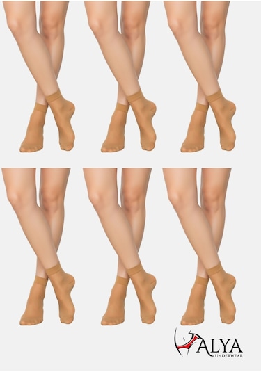 Alya Underwear Kadın Parlak Soket Çorap, 15 Den, Fit - 6'lı Paket Açık Ten 51 6'lı