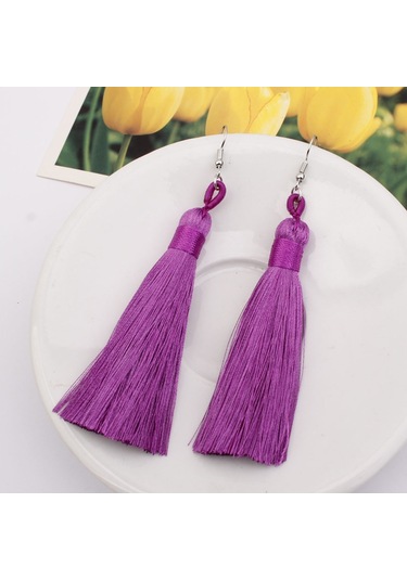 3 Çift Kadın Boho Moda Uzun Püskül Küpe Mor