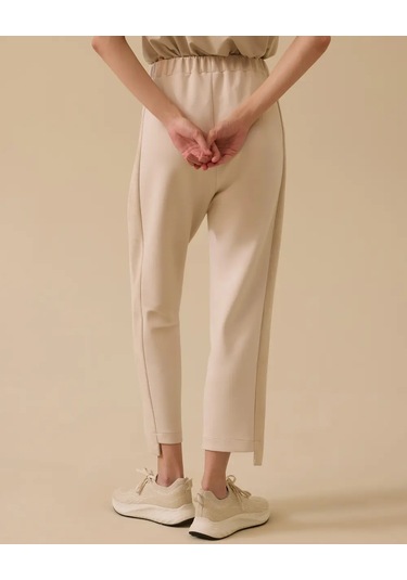 Elastik Bel Süet Detaylı Pantolon Scl Bej