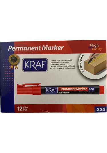 Kraf Permanent Markör Yuvarlak Uc 220 Kırmızı Koli Kalemi Çok Renkli