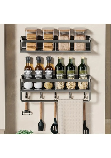 Duvar Rafı Mutfak Banyo Çok Fonksiyonlu Depolama Raf Mutfak Gri