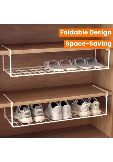 Dashanshop Beyaz Küçük Katlanır Metal Ayakkabı Rafı - Sağlam, Elektriksiz Dolap Yatak Odası Depolama Beyaz