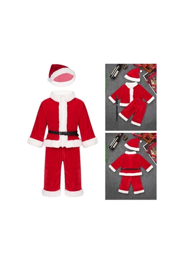 Bebek Erkek Noel Noel Baba Kostüm Kıyafet Uzun Kollu Kadife Üst + Pantolon Takımı Kırmızı