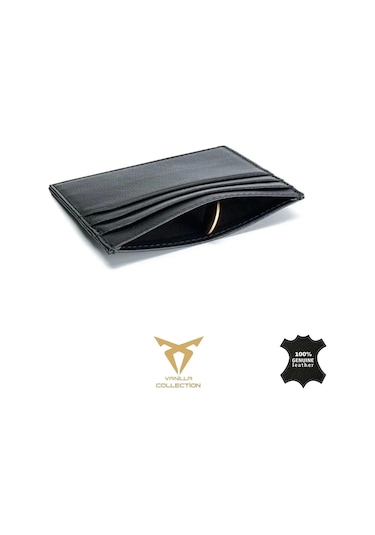 Orijinal Hakiki Deri Süper Ince Model Unisex Kartlık Kartvizitlik Portföy Otomatik Kartlık Hediyeli Siyah