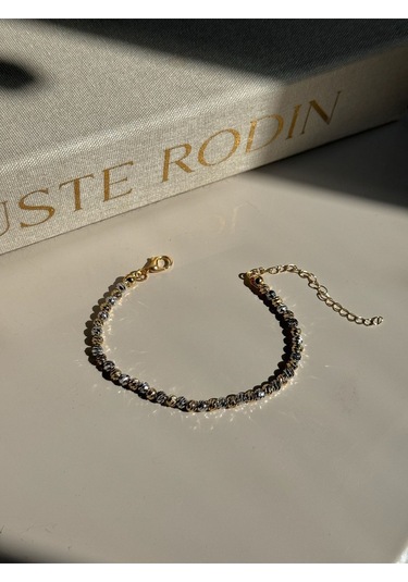 Çift Renk Dorika Kadın Çelik Bileklik Altın & Gümüş Parlak Tasarım Altın