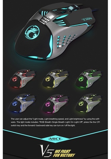 İmıce V5 Usb 7 Düğmeler 4000 Dpı Kablolu Optik Renkli Arka Işık Oyun Faresi Bilgisayar Pc Dizüstü Bilgisayar İçin Beyaz Diğer