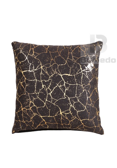 Altın Varak Desenli Dekorafit Tekli Kırlent Kılıfı 42x42 Cm Şık Ve Zarif Tasarım Siyah - Altın Varaklı