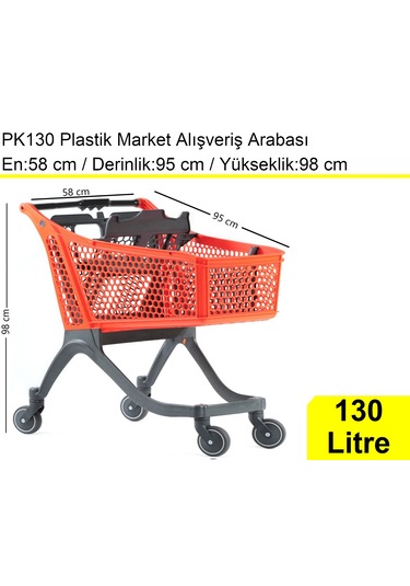 Pk130 Plastik Market Alışveriş Arabası 130 Litre Turuncu / En:58 Boy:95 Yükseklik:98 Cm