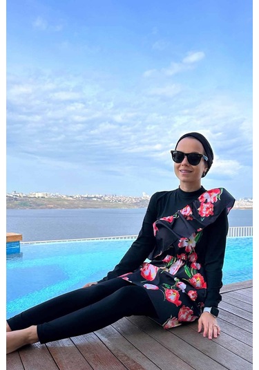 Kahijab Tulip Fırfır Detay Tesettür Mayo - Siyah - S Siyah