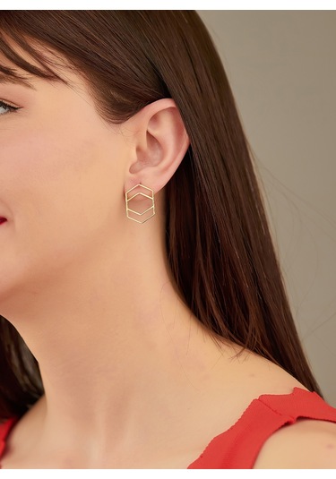 925 Ayar Gümüş İç İçe Altıgen Küpe