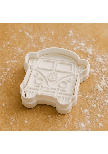 Minibüs Kurabiye Kalıbı - Araba Figürlü Retro Tasarım Şekilli Kurabiye Fondan Hamur Kalıbı Beyaz