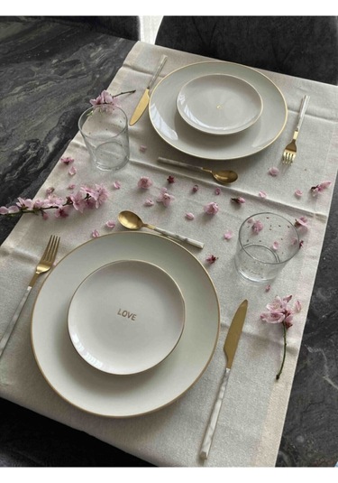 Yunusoğlu Home Düz Keten Kumaş Otantik Dekoratif Runner Naturel Keten