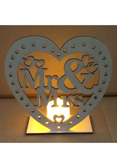 Suofeng Ahşap Ev Dekorasyonu Aşk Formu Mr & Mrs Işıklı Led Mumlu Nikah Özel Heykeli Çok Renkli