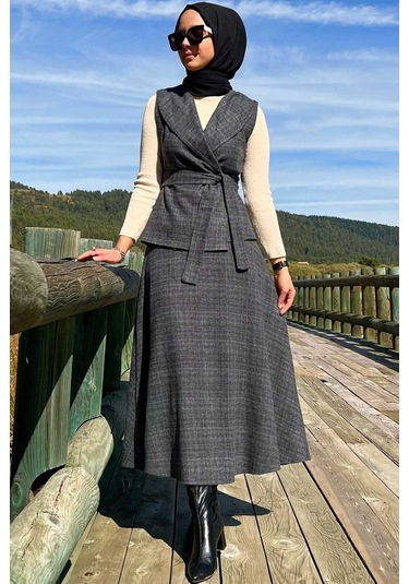 Azize Etek Yelek Takım Antrasit Çok Renkli