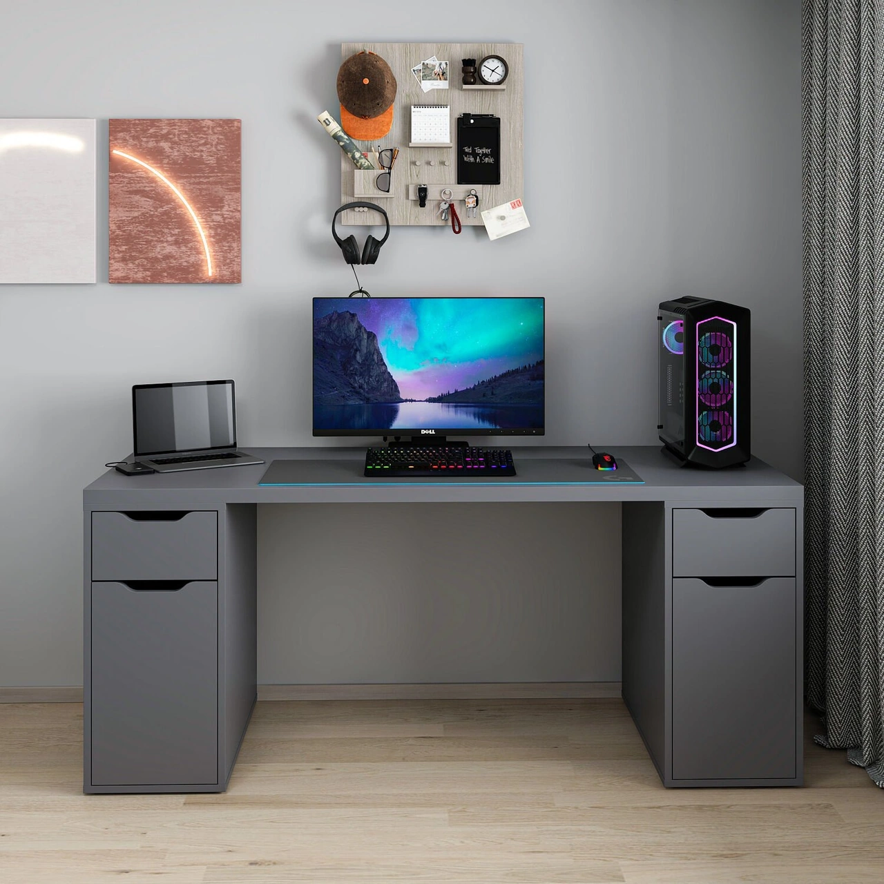 Alen 180 Cm 2 Çekmeceli 2 Dolaplı Çalışma & Oyuncu Masası - Antrasit Siyah