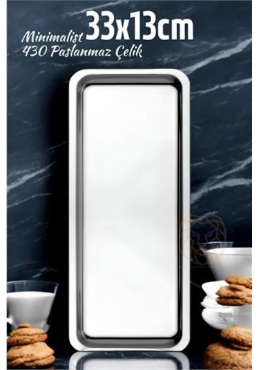 Modacar Sunum Tepsisi Çay Kahve Tepsisi 33x13 Cm 430 Paslanmaz Çelik