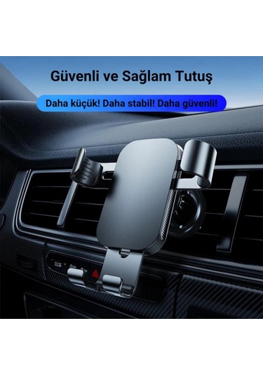 Polham Havalandırma Girişli Araç Telefon Tutucu, Titremez Düşmez Otomatik Kilitli Telefon Tutucu Siyah