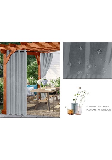 Folinda Gri Renkli İki Parça Su Geçirmez Uv Koruyucu Perde - Transparan Poliester, İç/ Dış Kullanım, 132x183 Cm, Delikli Desen Gri