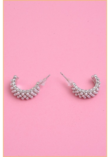 Gümüş 2'li İncili Halka Küpe Çok Renkli