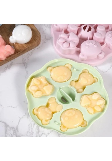 Gıda Sınıfı Silikon Dondurma Jöle Kalıbı Kapaklı Sevimli Çizgi Film Şekilli Jöle Süt Jölesi Bebek İçin Buz Küpü Kalıbı Mutfak Aletleri Mavi